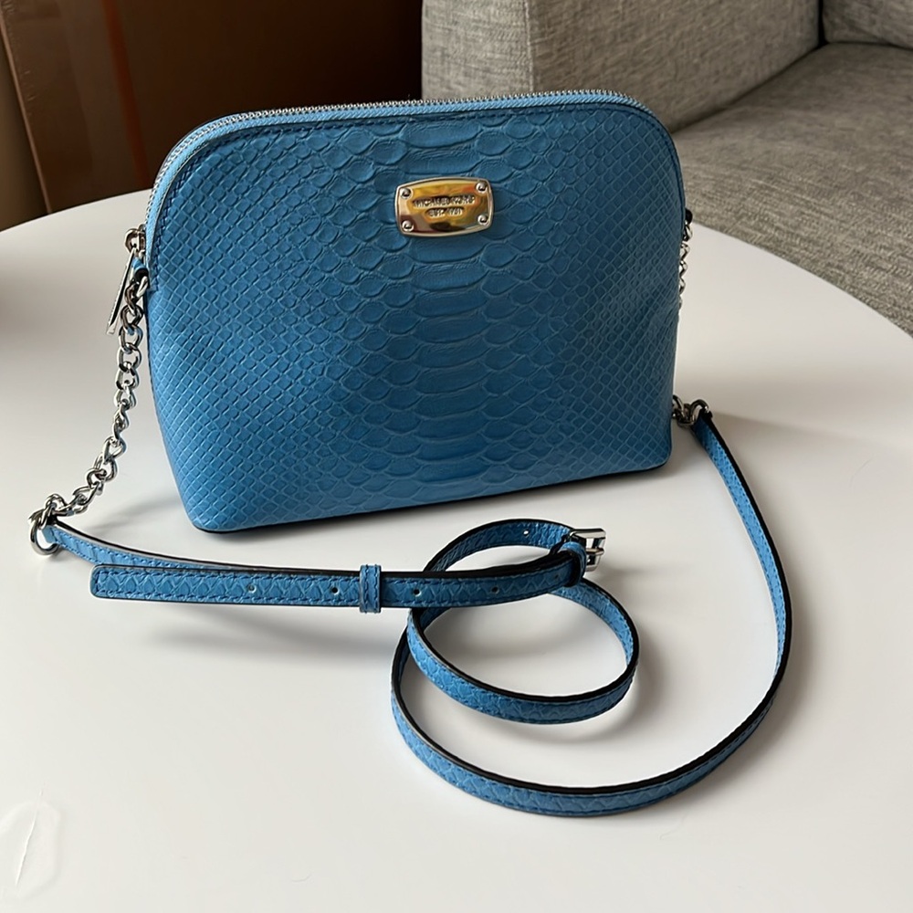 28. MICHAEL KORS LEATHER PYTHON BLUE CROSSBODY NWOT!